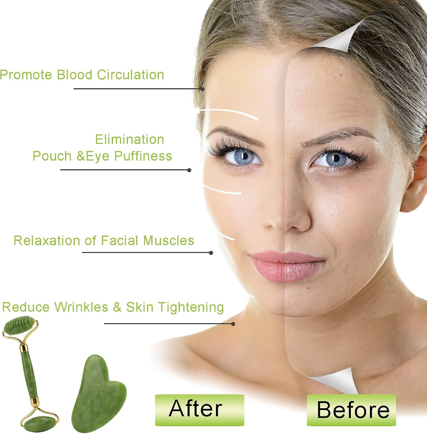 Face Massager Roller Natural Jade Stone